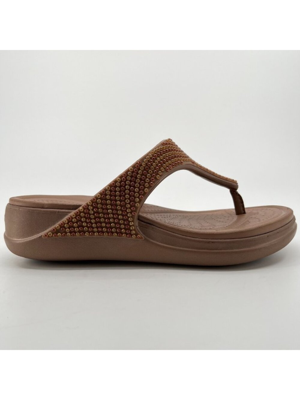 Crocs Boca Bling Wedge Womens Size 7 Bronze Brown Beach Casual Flip-Flop Sandals